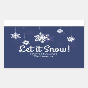 Let it Snow, White Snowflake Rectangular Sticker