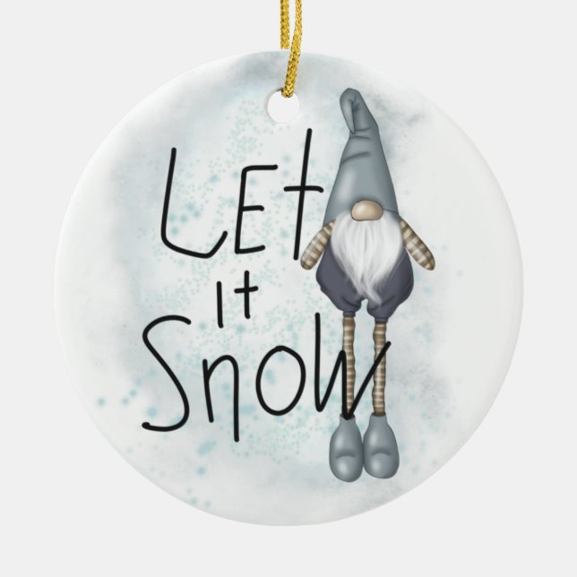 Let it Snow Winter Gnome Ceramic Tree Decoration (Front)