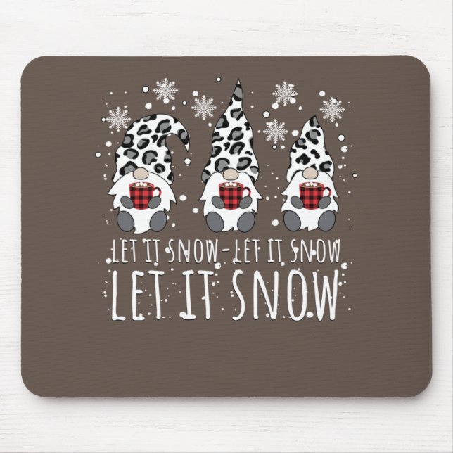 LET IT SNOW Winter Gnome - Leopard Buffalo Plaid Mouse Mat (Front)