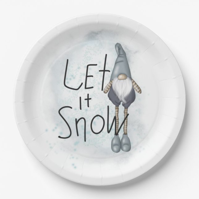 Let it Snow Winter Gnome Paper Plate (Front)
