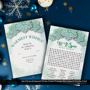 Let it Snow–Winter Green Printable Word Search Holiday Card