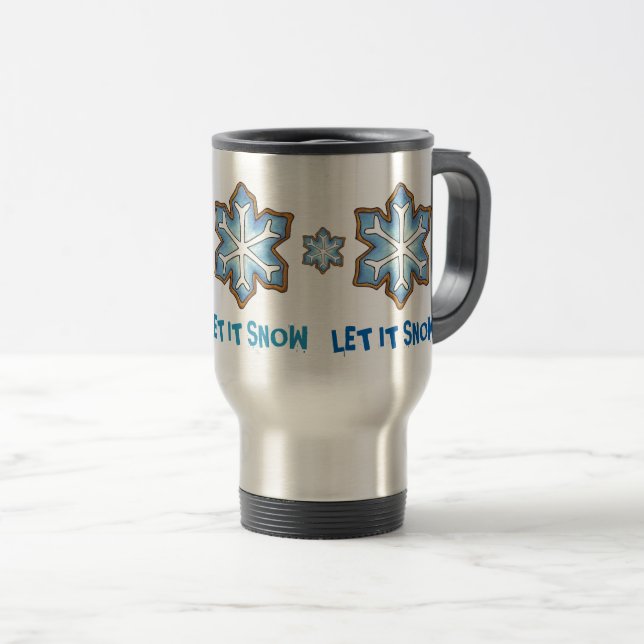 Let It Snow Winter Holiday Blue Snowflake Hanukkah Travel Mug (Front Right)