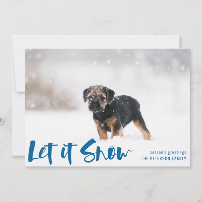 Let It Snow Winter Photo Bright Blue Holiday Card (Front)