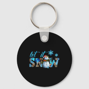Let It Snow Winter Snowman Christmas Holiday Leopa Key Ring