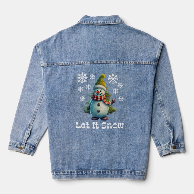 Let It Snow Winter Snowman  Denim Jacket (Back)