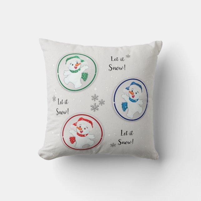 Let it Snow Winter Snowmen Cartoon Cushion (Front)