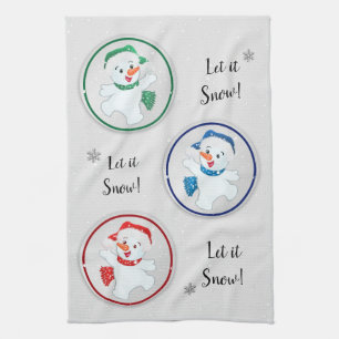 Let it Snow Winter Snowmen Cartoon Tea Towel