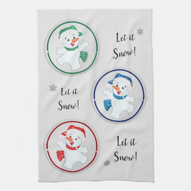 Let it Snow Winter Snowmen Cartoon Tea Towel (Vertical)