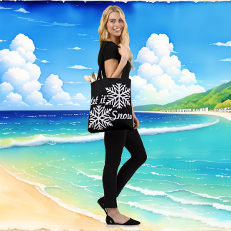 Let It Snow Winter White Snowflakes Elegant Black Tote Bag