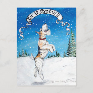 Let it Snow Wire Fox Terrier! Holiday Postcard