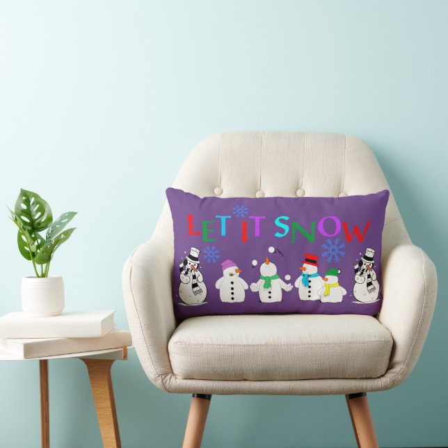 Let It Snow With Snowmen Lumbar Throw Pillow (Chair)