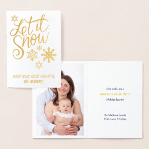 Let It Snowflake Photo Gold Foil Christmas Card