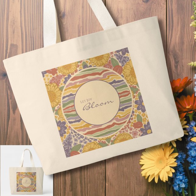 Let Joy Bloom – Personalized Floral Tote Bag  (Let Joy Bloom – Personalized Floral Tote Bag with Editable Name & Initial)