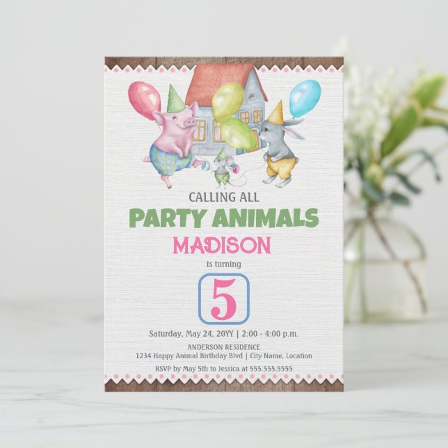 Let Kids Be Kids Fun Party Animal Birthday Invitation (Standing Front)