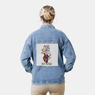 Let Kindness Bloom from Heart  Denim Jacket