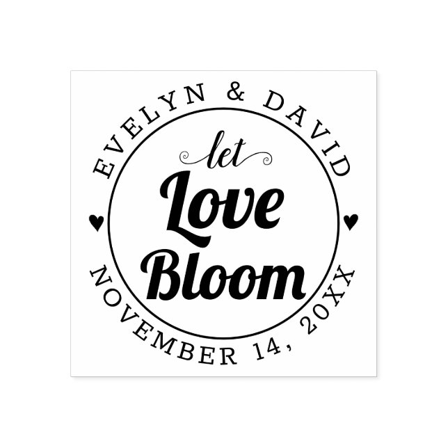 Let love bloom, wedding date and names wedding rubber stamp (Imprint)