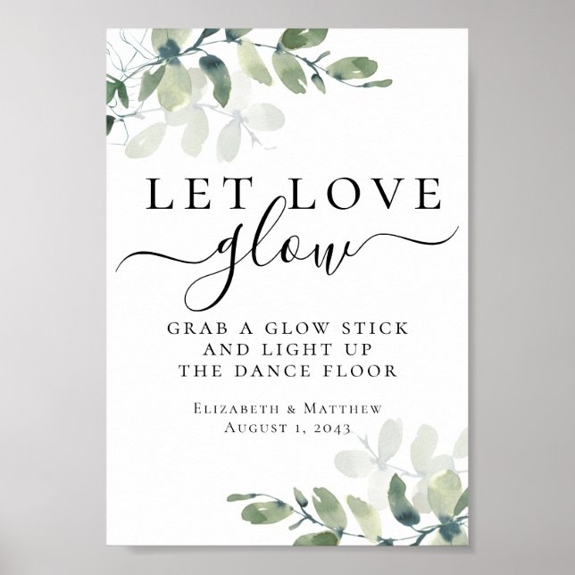 Let Love Glow Eucalyptus Wedding Sign (Front)