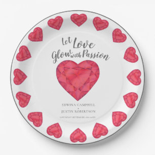 Let love glow passion ruby heart wedding paper plate