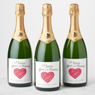 Let love glow with passion ruby watercolor wedding sparkling wine label
