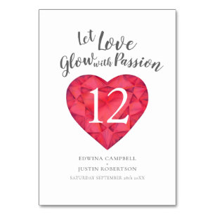 Let love glow with passion watercolor ruby red table number