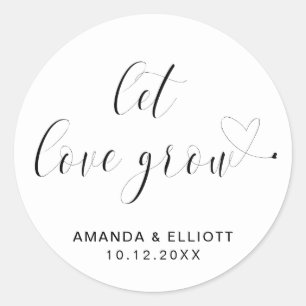 Let Love Grow Black and White Typography Wedding Classic Round Sticker