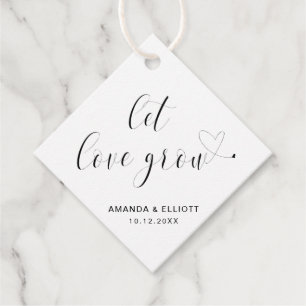 Let Love Grow Black and White Typography Wedding Favour Tags