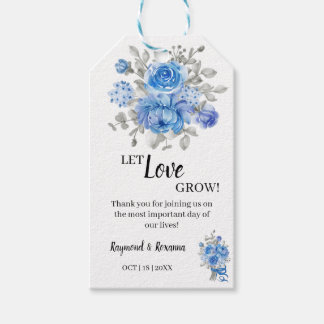 Let Love Grow Blue Flower  Wedding Favour Gift Tag