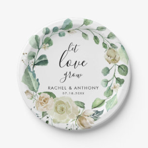 Let Love Grow Boho Chic Wedding Floral Wreath Paper Plate