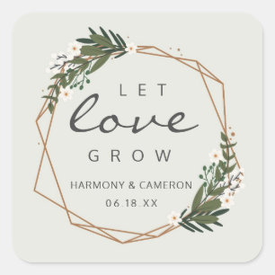 Let Love Grow Boho Geometric Gold Wedding Square Sticker