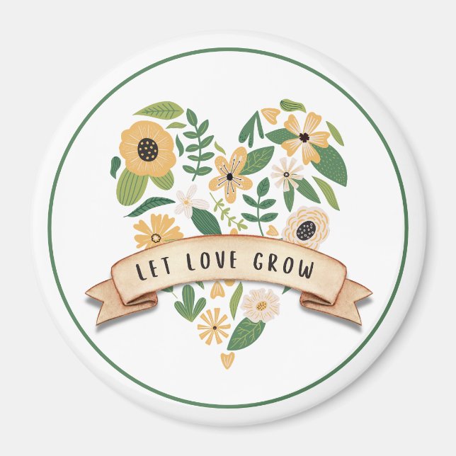 Let Love Grow | Botanical Heart 3" Magnet (Front)