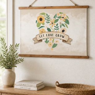 Let Love Grow Botanical Heart Hanging Tapestry