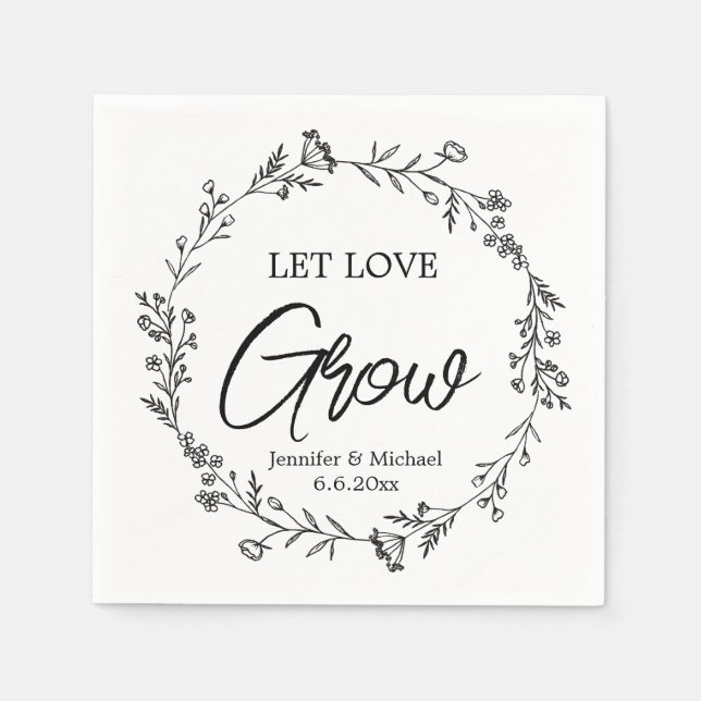 let love grow ,botanical wedding  napkin (Front)