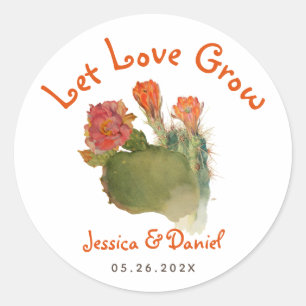 Let Love Grow Cactus Botanical Wedding Red Flowers Classic Round Sticker