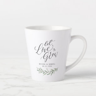 "Let love grow" calligraphy rustic greenery favour Latte Mug