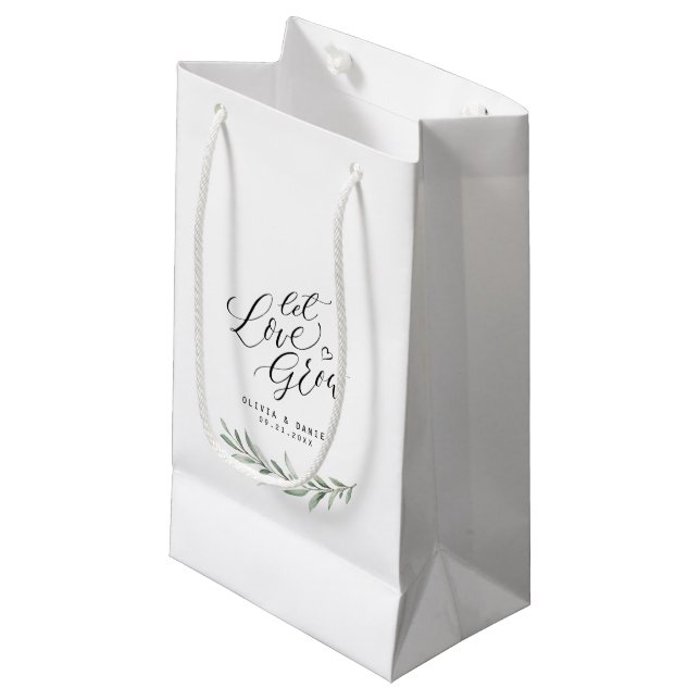 "Let love grow" calligraphy rustic greenery favour Small Gift Bag (Front Angled)