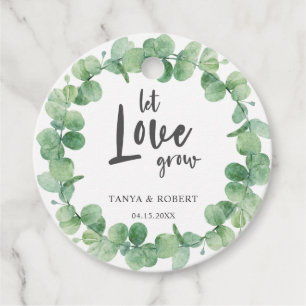 Let love grow Eucalyptus Wreath Sage Green Wedding Favour Tags