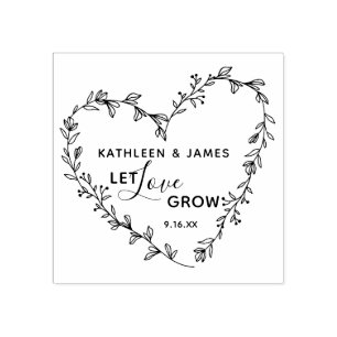 Let Love Grow Floral Heart Wreath Wedding Rubber Stamp