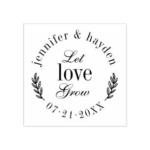 Let Love Grow   Modern Round Wedding Favour Rubber Stamp