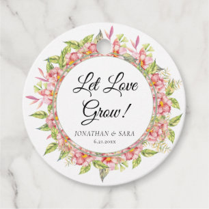 Let Love Grow Pink Floral and Sage Wedding Favour Tags