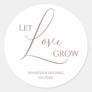 let love grow pink minimalist stylish wedding classic round sticker