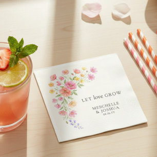 Let Love Grow Pink Orange Flowers Wedding Napkin