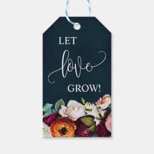 Let Love Grow Plant Gift Wine Navy Wedding Shower Gift Tags