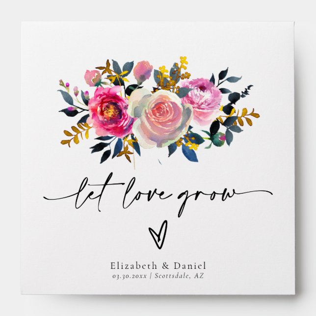 Let Love Grow Rose Gold Wedding Favour Seed Packet Envelope (Front)