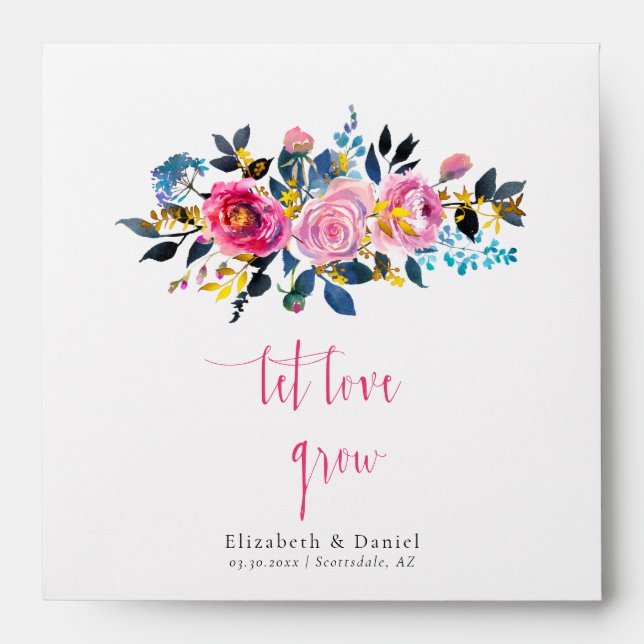 Let Love Grow Roses Gold Wedding Favour Seed Packe Envelope (Front)