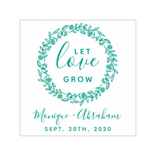 Let Love Grow   Rustic Botanical Wreath Wedding Self-inking Stamp
