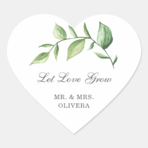Let Love Grow Rustic Greenery Wedding Favour Heart Sticker