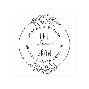 Let Love Grow   Rustic Hand-Drawn Sprigs & Script Rubber Stamp