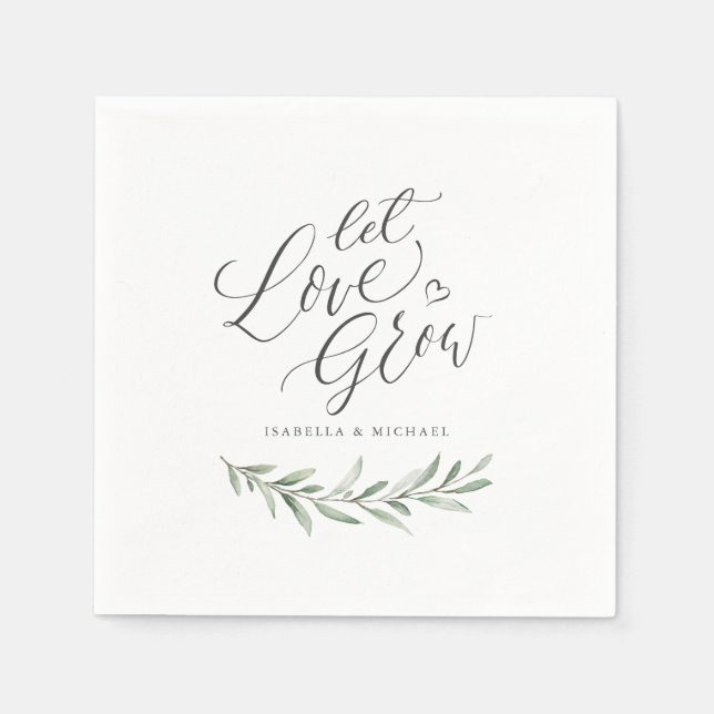 "Let love grow" script rustic greenery wedding Napkin (Front)