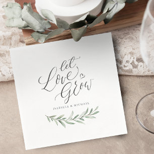 "Let love grow" script rustic greenery wedding Napkin