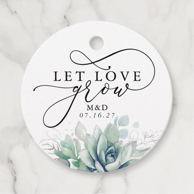 Let Love Grow silver Greenery Elegant Wedding Favour Tags (Front)